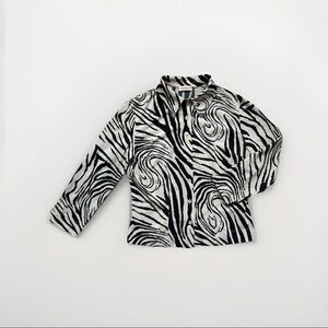 VTG 80s 90s Zebra Print Button-Up Shirt Streetwear Top SemiSheer L Made in Italy